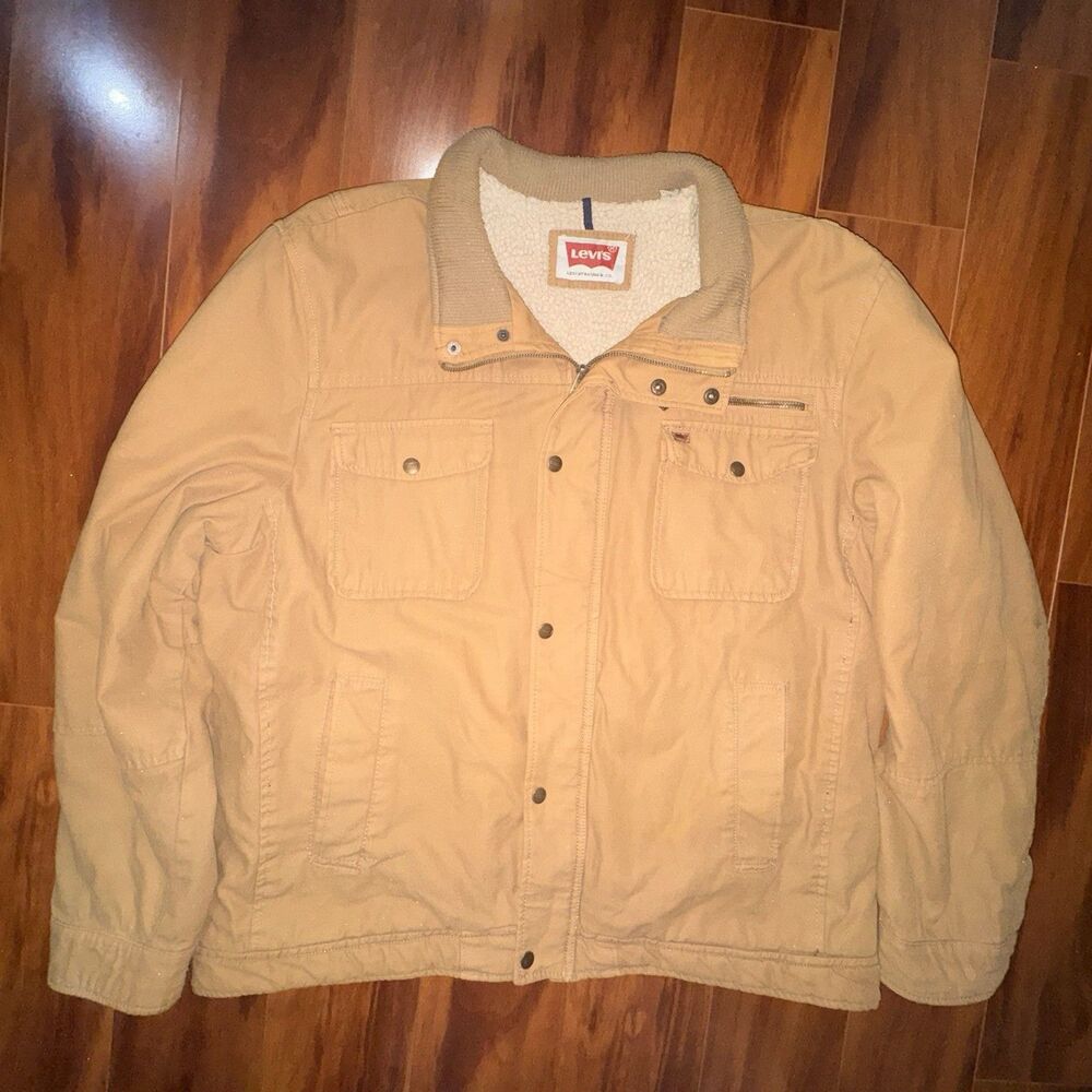 Levi’s Sherpa Lined Cotton Field Barn Jacket Tan XXL Full Zip Snap Coat Workwear